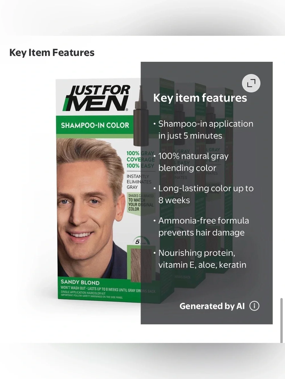 Just for Men Easy Shampoo-In Gray Hair Coloring for Men